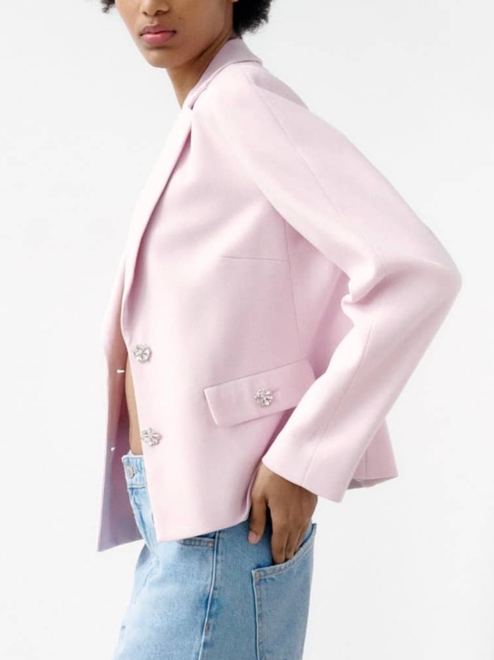 Zara Pink Jewel Button Blazer Jacket